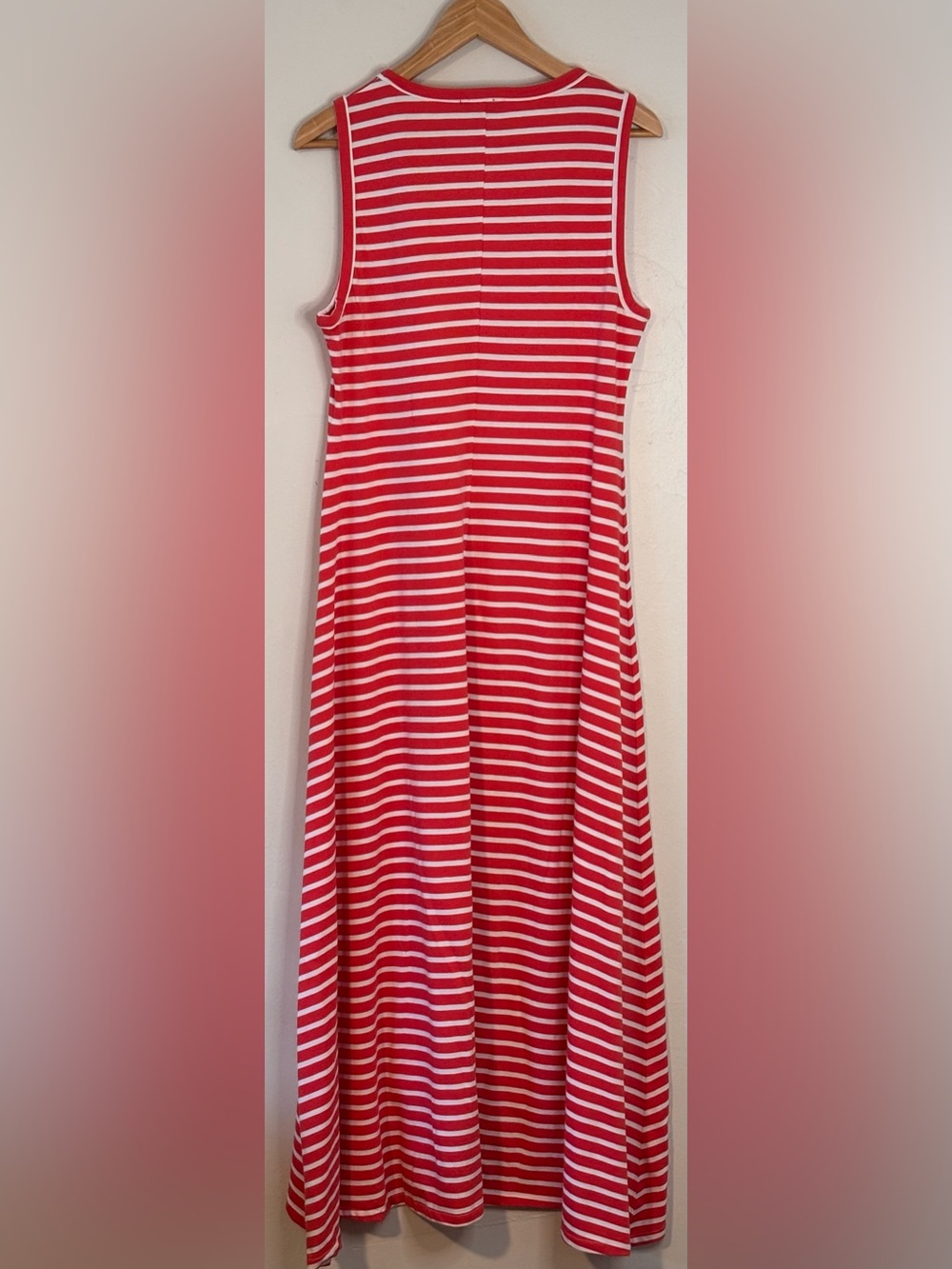 J. Crew Dress Women’s Medium Coral White Striped High Low Maxi Sleeveless AO477 - Picture 3 of 9